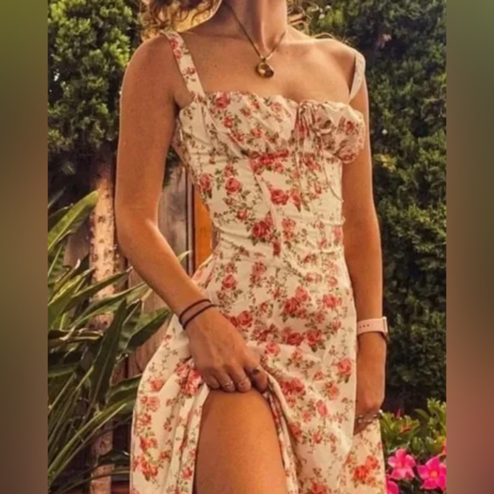 Commense Floral Midi Dress - Cream and Red